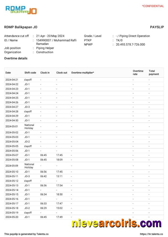 RDMP Balikpapan JO construction company payslip 3